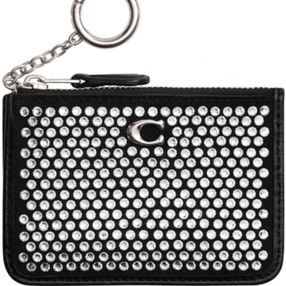Coach Essential Mini Id Card Case With Crystal Black Leather & Pave Crystals NWT - Picture 1 of 9